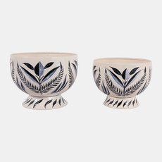 23327#S/2 9/10" Handpainted Pedestal Planters, Blue/whit