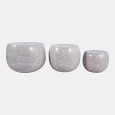 23328-02#S/3 9/12/14" Marbled Finish Round Metal Planters, 