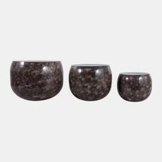 23328-03#S/3 9/12/14" Marbled Finish Round Metal Planters, 