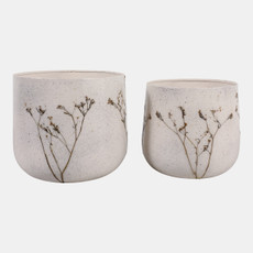 23330#S/2 9/11" Botanical Metal Planters, Ivory