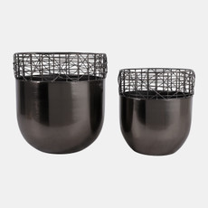 23331-01#S/2 10/12" Metal Wire Planters, Gunmetal