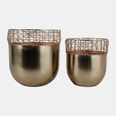 23331-02#S/2 10/12" Metal Wire Planters, Gold