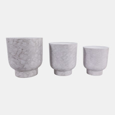23333-01#S/3 9/10/11" Marbled Finish Planters, Ivory