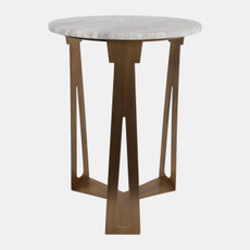 23335#22x16" Modern Marble & Metal Accent Table, Ivory/g