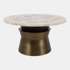 23337#30x16" Agate Top Metal Base Coffee Table, White/go