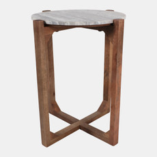 23340-01#22x18" Modern Wood & Marble Accent Table, Iv/br Kd