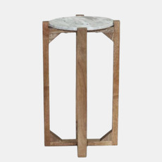 23340-02#24x12" Modern Wood & Marble Drink Table, Iv/br, Kd