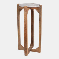 23340-02#24x12" Modern Wood & Marble Drink Table, Iv/br, Kd
