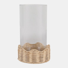 23355-02#10x6" Raffia Scallop Base Hurricane, Natural