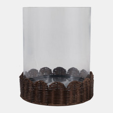 23356-01#12x10" Raffia Short Scallop Base Hurricane, Brown