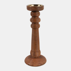 23358-02#13x6" Ribbed Mango Wood Pillar Holder, Natural