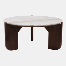 23364#36x17" Wood & Marble Coffee Table, Beige/brown