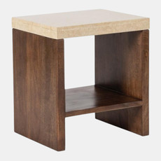 23368-01#22x20" Marble Top Side Table W/ Shelf, Beige/brown