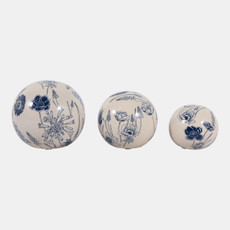 23345#S/3 4/5/6" Floral Orbs, Blue/ivory