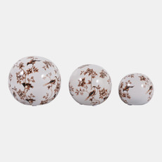 23347#S/3 4/5/6" Birds & Blooms Orbs, Brown/white