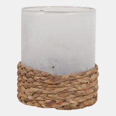 23398-01#6x5" Woven Base Hurricane, Natural/clear