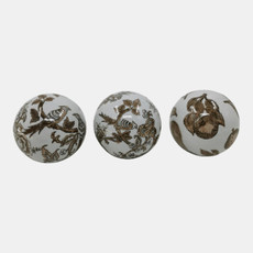 23401#S/3 5" Assorted Chinoiserie Orbs, Brown/white