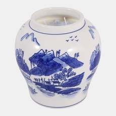 80577#7" 39 Oz Neroli & Basil Chinoiserie Candle, Blue/w