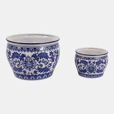 23404#S/2 8/13" Chinoiserie Planters, Blue/white