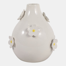 23410-01#8x7" Daisy Applique Vase, Ivory/yellow