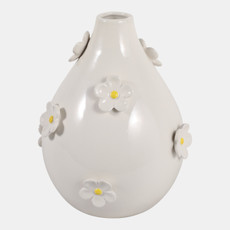 23410-02#10x8" Daisy Applique Vase, Ivory/yellow