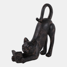 23419#7x6" Kitty Stretching And Reading, Brown