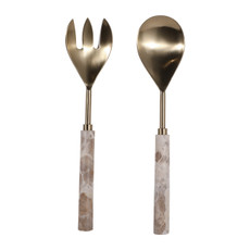 EV23522-01#S/2 11" Seville Beige Marble Salad Utensil Set 