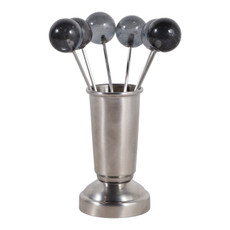 EV23528#S/6 5" Shreve Black Luster Glass Pick Set 