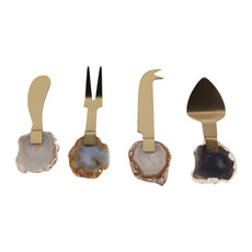 EV23533#S/4 5" Euclid Brown Agate Cheese Knife Set 