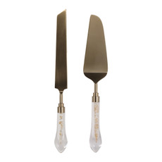 EV23539-02#S/2 13" Knolls Gold Cake Utensil Set In Gift Box