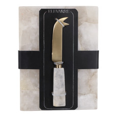 EV23543#S/2 8x6" Sylvania White Quartz Cheeseboard And Kni