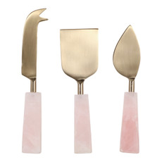 EV23546#S/3 8" Urbana Rose Quartz Cheese Knife Set 
