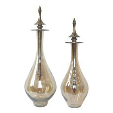 EV23567-01#S/2 16"/18" Waverly Glass Bottles W/metal Stoppers