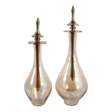 EV23567-01#S/2 16"/18" Waverly Glass Bottles W/metal Stoppers