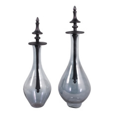 EV23567-02#S/2 16"/18" Waverly Glass Bottles W/metal Stoppers