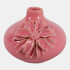 23570-02#6x5" Dahlia Applique Short Bud Vase, Dusty Rose