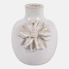 23571-01#6x5" Dahlia Applique Tall Bud Vase, Ivory