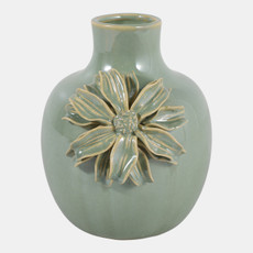 23571-03#6x5" Dahlia Applique Tall Bud Vase, Sage Green