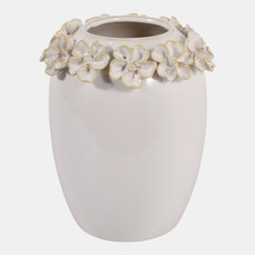 23572#8x7" Floral Applique Vase, Ivory