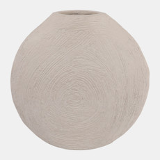 23577-01#14x14" Round Textured Ecomix Vase, White