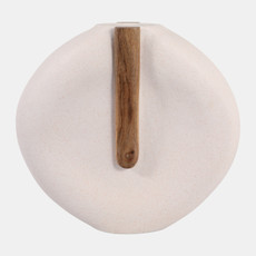 23578-02#18x17" Ecomix & Mango Wood Round Vase, White/natur