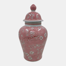 23580-02#18x9" Chinoiserie Temple Jar, Pink/white