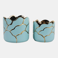 20318-05#S/2 6/7" Clouds Planter,vase, Light Turquoise/gold