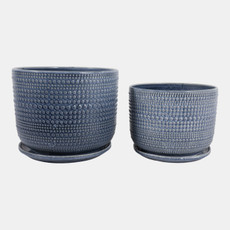 21661-09#S/2 10/12" Textured Planter W/ Saucer, Blue