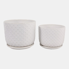 21661-11#S/2 10/12" Dotted Planter W/ Saucer, White