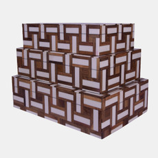 23582#S/3 10/11/12" Geo Pattern Boxes, White/natural