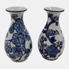 23593-01#S/2 8" Chinoiserie Bud Vases, Blue/white
