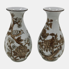 23594#S/2 8" Chinoiserie Bud Vases, Brown/white