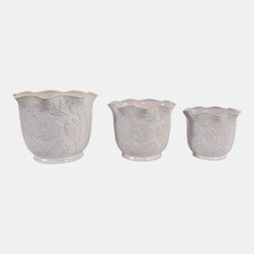 23613-01#S/3 8/9/11" Wildflower Ruffle Edge Planters, Ivory