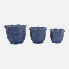 23613-02#S/3 8/9/11" Wildflower Ruffle Edge Planters, Blue